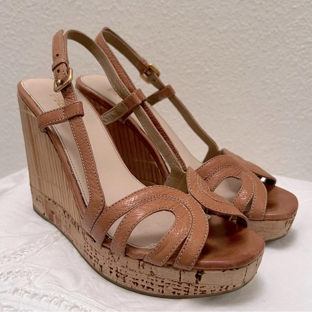 Prada Bamboo and Cork Wedge Heels